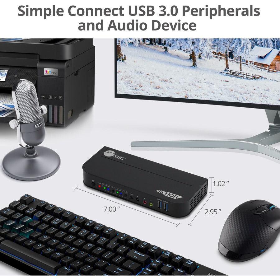 SIIG 2x1 DisplayPort 4K KVM USB 3.0 Switch with Remote Control CE-KV0C11-S1