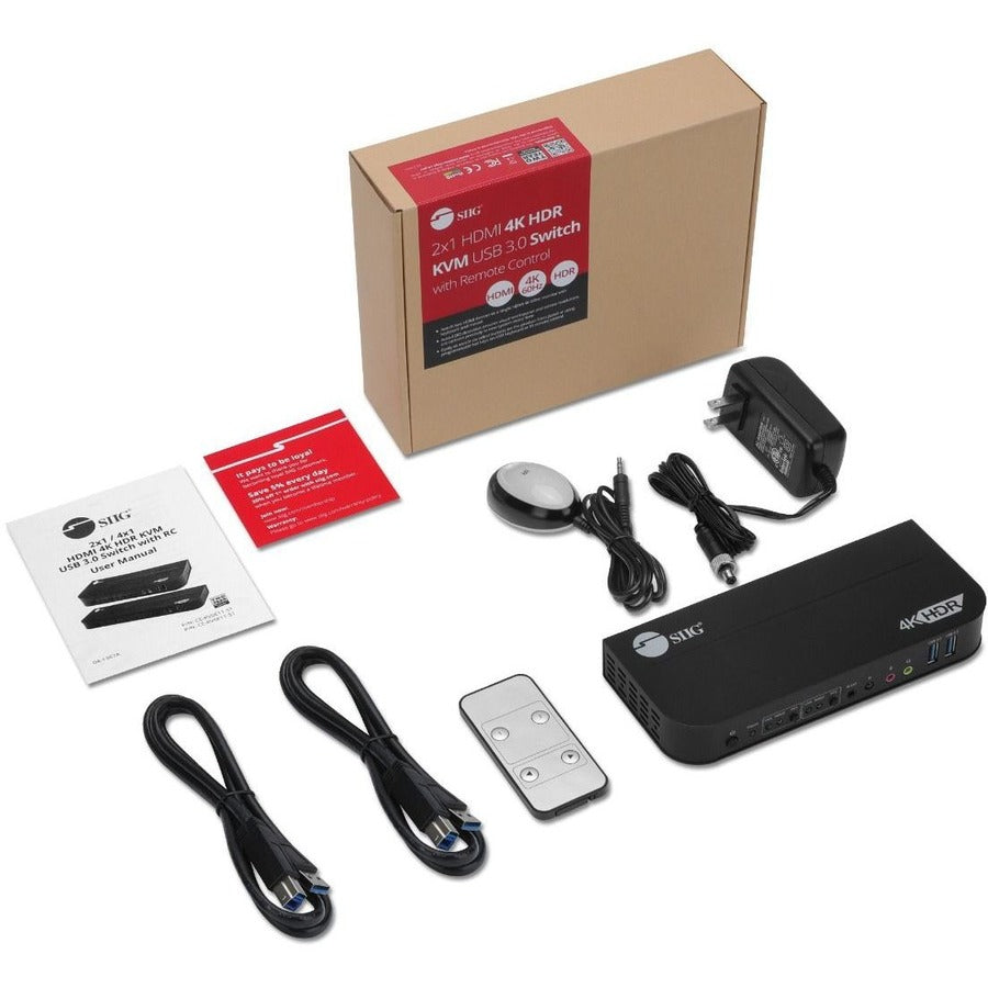 SIIG 2x1 HDMI 4K HDR KVM USB 3.0 Switch with Remote Control CE-KV0E11-S1