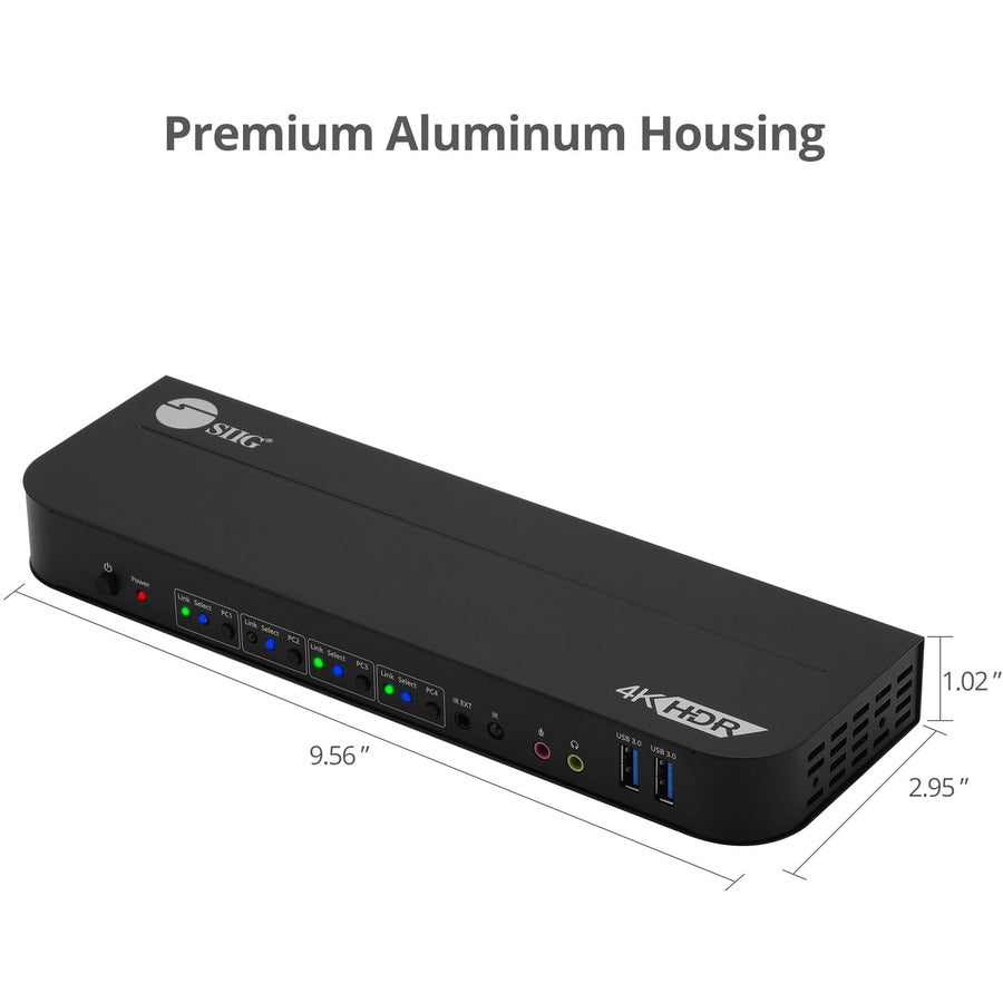 SIIG 4-Port HDMI KVM Switch 4K HDR - USB 3.2 Multi-Computer Remote Control | Tecisoft CE-KV0F11-S1