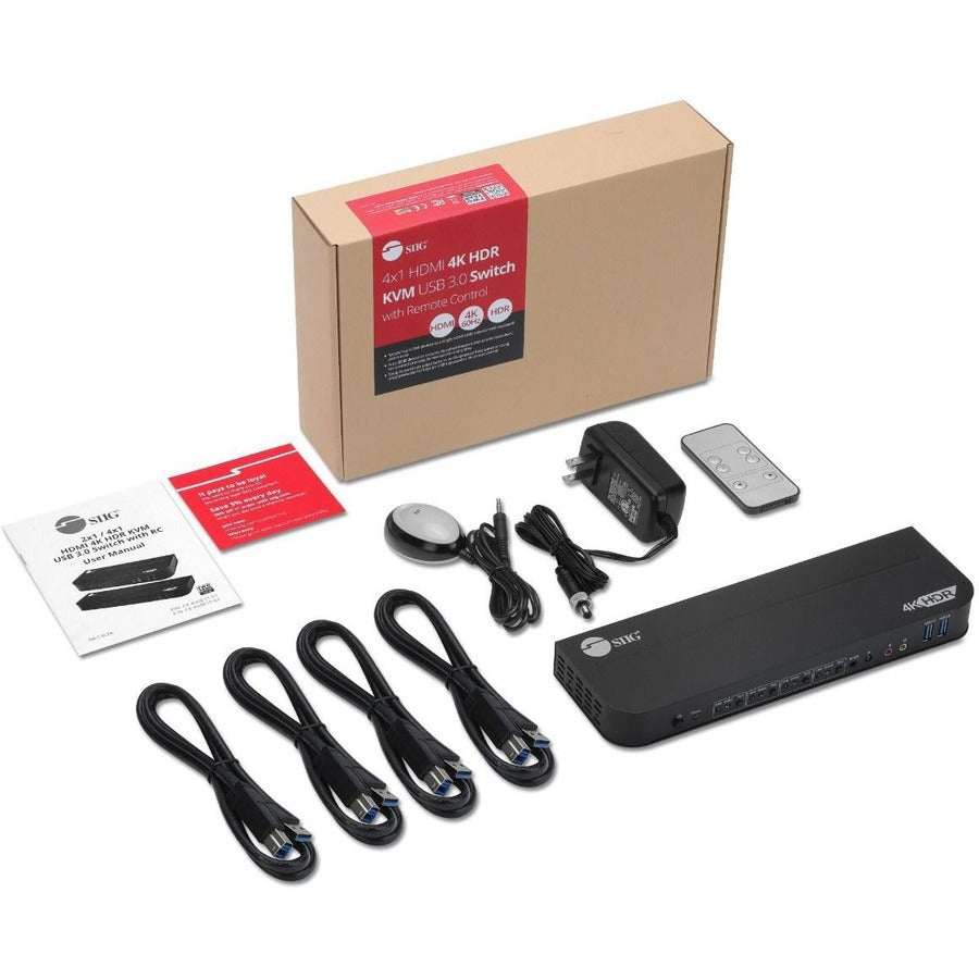 SIIG 4-Port HDMI KVM Switch 4K HDR - USB 3.2 Multi-Computer Remote Control | Tecisoft CE-KV0F11-S1