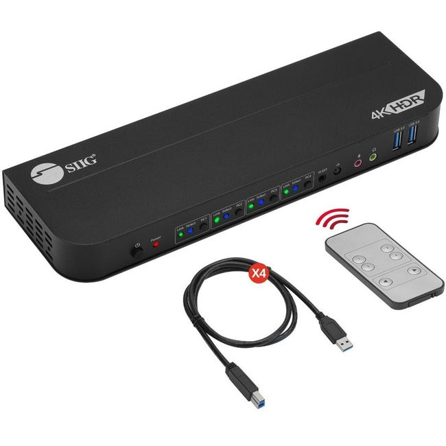SIIG 4-Port HDMI KVM Switch 4K HDR - USB 3.2 Multi-Computer Remote Control | Tecisoft CE-KV0F11-S1
