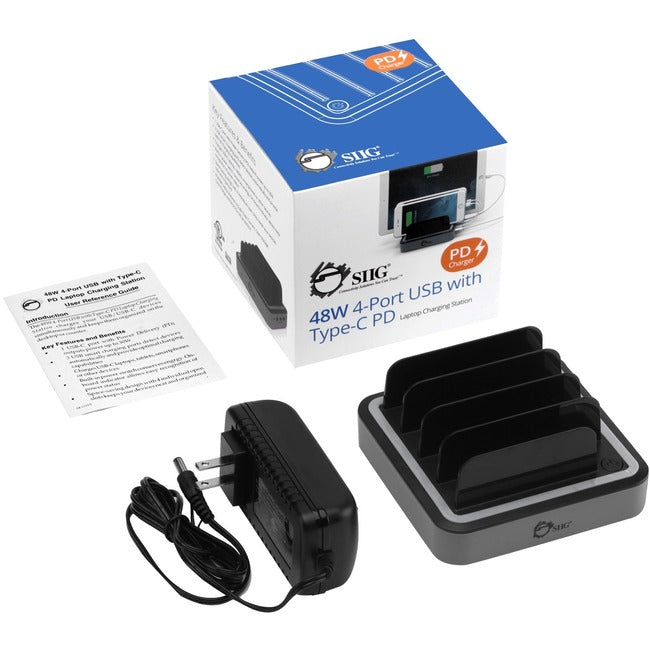 SIIG 48W 4-Port USB with Type-C PD Laptop Charging Station AC-PW1E12-S1