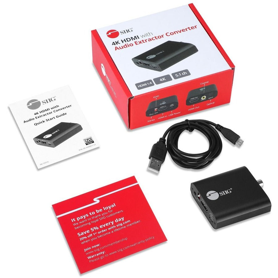 SIIG 4K HDMI with Audio Extractor Converter - Analog Stereo/Toslink Optical/Coaxial S/PDIF CE-H26Q11-S1