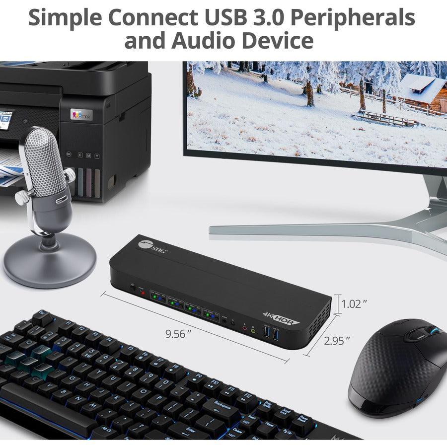 SIIG CE-KV0D11-S1 4x1 DisplayPort 4K KVM Switch - USB 3.0 Remote Control | SIIG