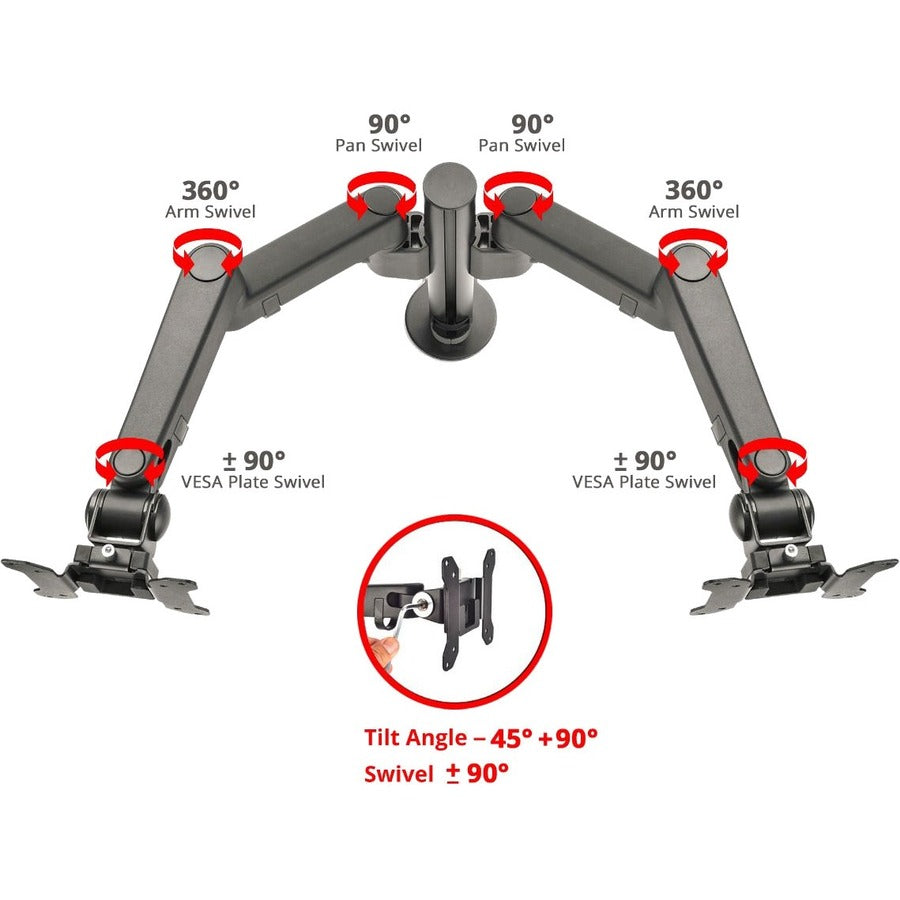 SIIG Dual Arm Pole Multi-Angle Replaceable Articulating Monitor Desk Mount - 14 to 30" - Max Load 17.6lbs each - Expandable Slide Rails Design - up to 4 monitors" CE-MT3E11-S1