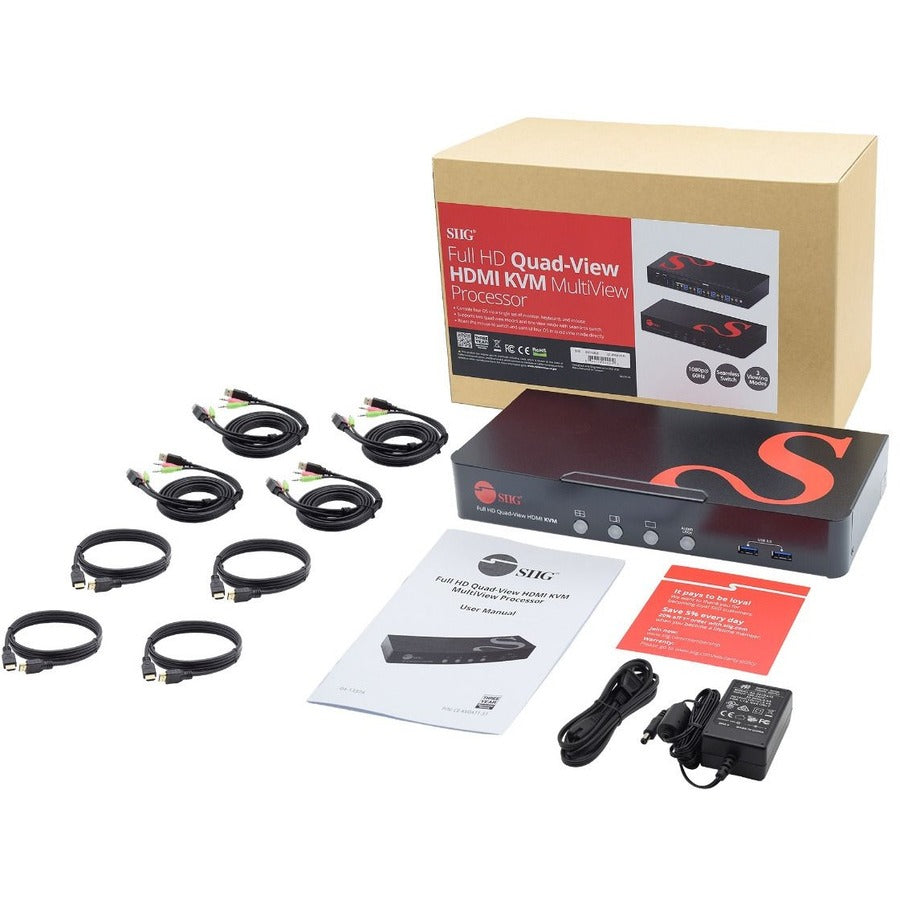 SIIG Full HD Quad-View 1080p HDMI KVM Switch MultiView Processor CE-KV0A11-S1