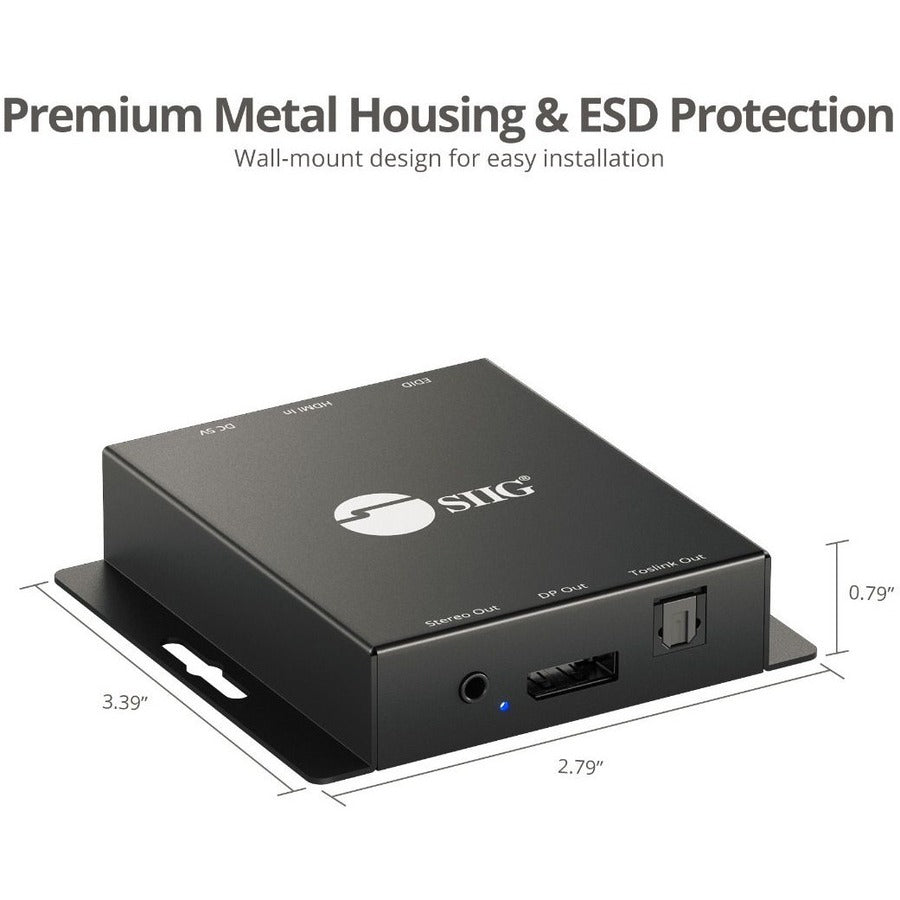SIIG HDMI 2.0 to DisplayPort 1.2 Converter with Audio Extractor CE-H26A11-S1