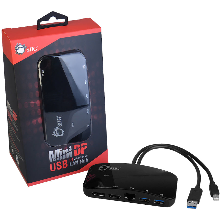 SIIG Mini-DP Video Dock with USB 3.0 LAN Hub - Black JU-H30412-S1