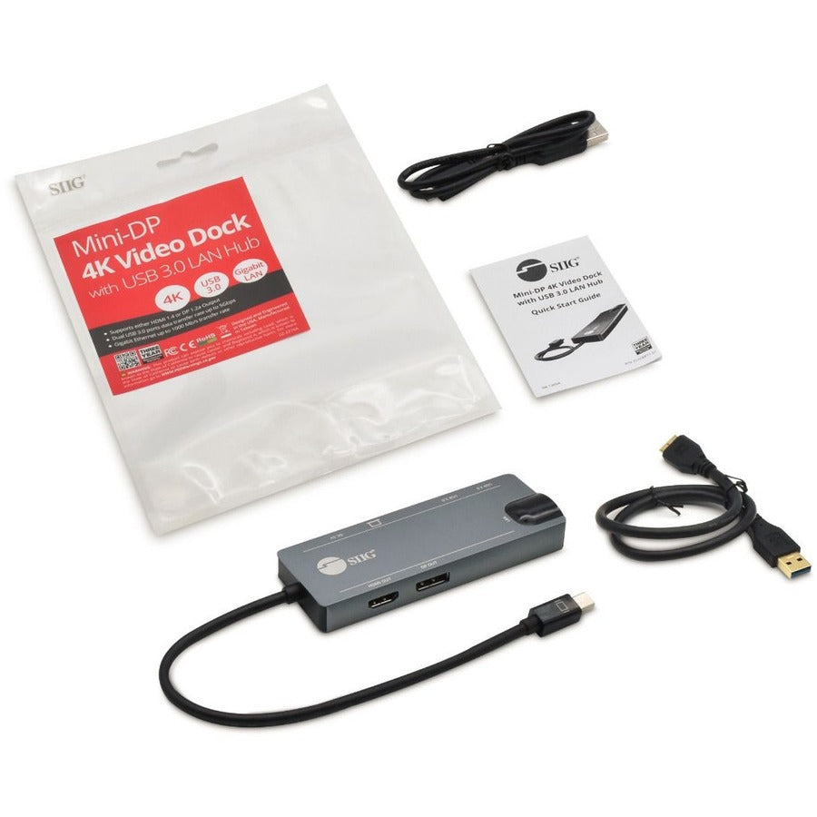 SIIG Mini DisplayPort 4K Video Dock with USB 3.0 LAN Hub JU-H30F11-S1