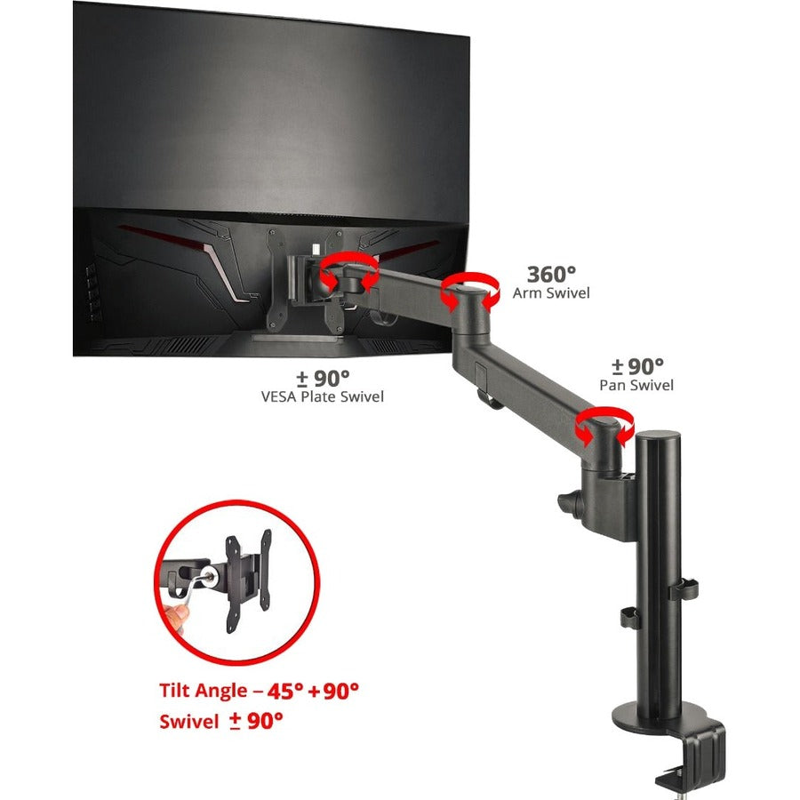 SIIG Single Pole Arm Multi-Angle Replaceable Articulating Monitor Desk Mount - 14 to 30"" CE-MT3D11-S1