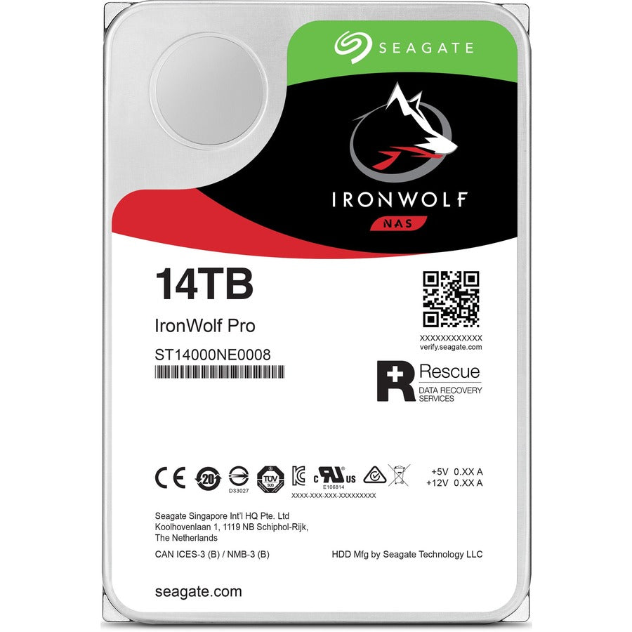 Seagate IronWolf Pro ST14000NE0008 14 TB Hard Drive - 3.5 Internal - SATA (SATA/600) - Conventional Magnetic Recording (CMR) Method"
