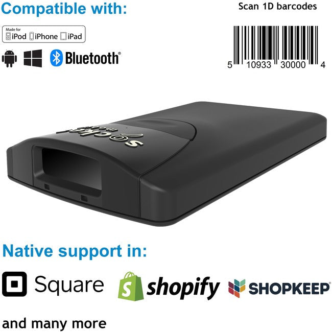 Socket Chs 8Ci, Ios, Android, 1D, Black-Antimicrobial, With Usb Charging Cable, Lanyard