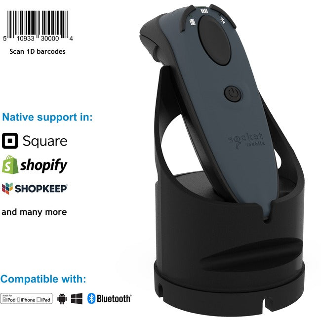 Socket Mobile DuraScan&reg; D700, Linear Barcode Scanner, Gray & Charging Dock CX3466-1934