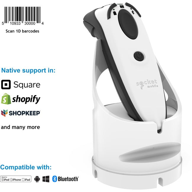 Socket Mobile DuraScan&reg; D730, Laser Barcode Scanner, White & Charging Dock CX3779-2539