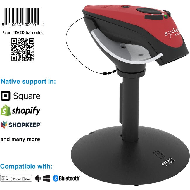 Socket Mobile DuraScan&reg; D740, Universal Barcode Scanner, Red & Charging Stand CX3782-2542