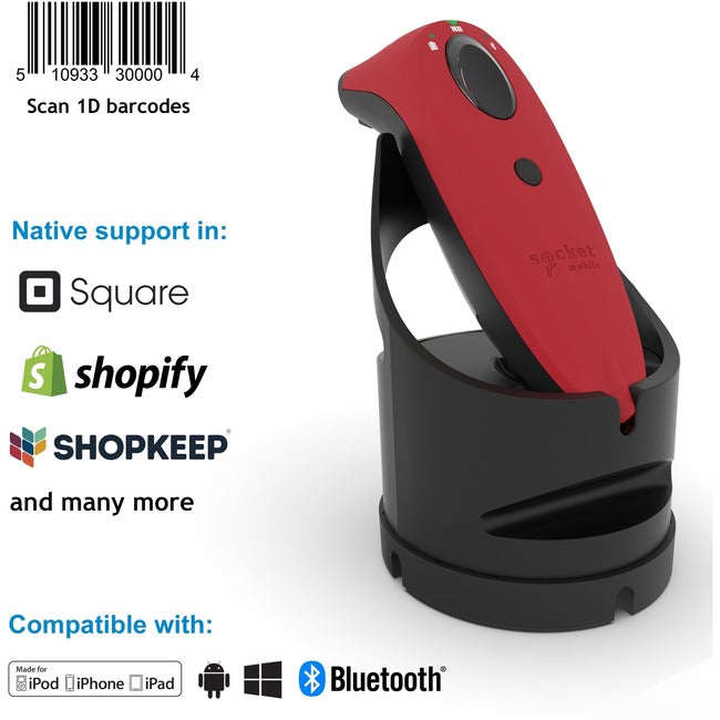 Socket Mobile SocketScan&reg; S700, Linear Barcode Scanner, Red & Black Charging Dock CX3461-1929