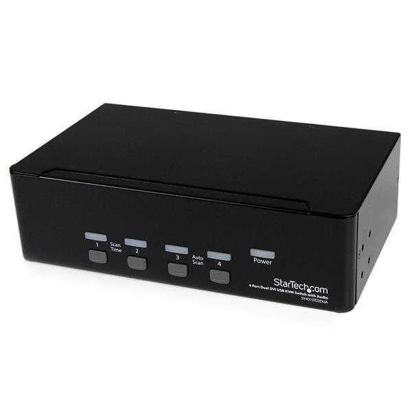 StarTech 4 Port Dual DVI USB KVM Switch - Multi Monitor Desktop Control with Audio & USB Hub TAA SV431DD2DUA