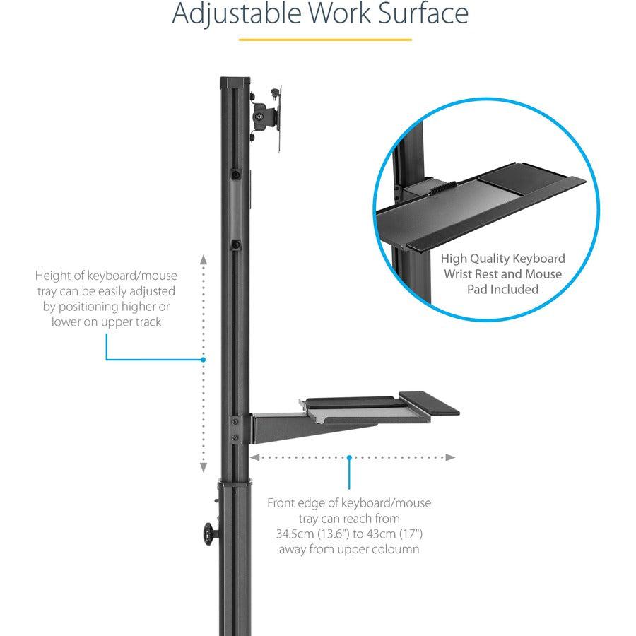 StarTech Mobile Workstation Cart with Monitor Mount and CPU Holder WKSTNCART