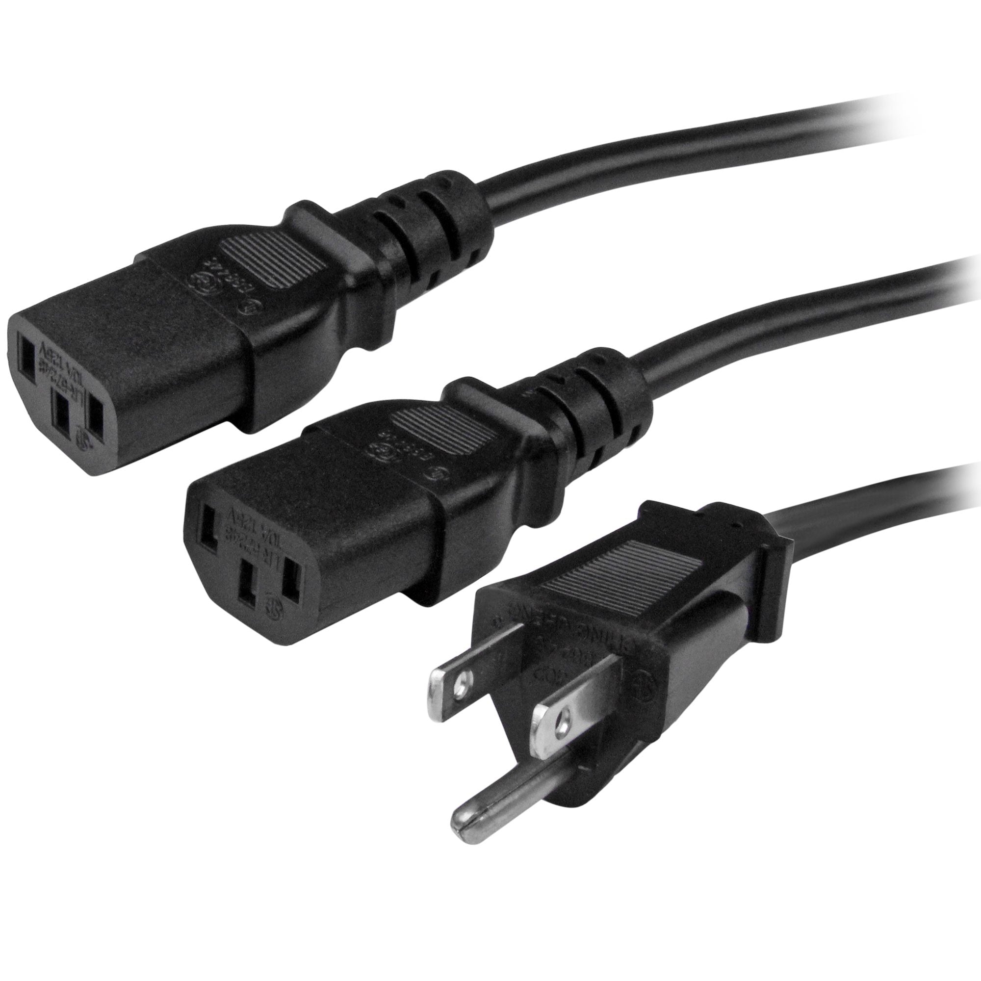 Startech.Com 10Ft (3M) Computer Power Cord, Nema 5-15P To 2X Iec 320 C13, 10A 125V, 18Awg, Black