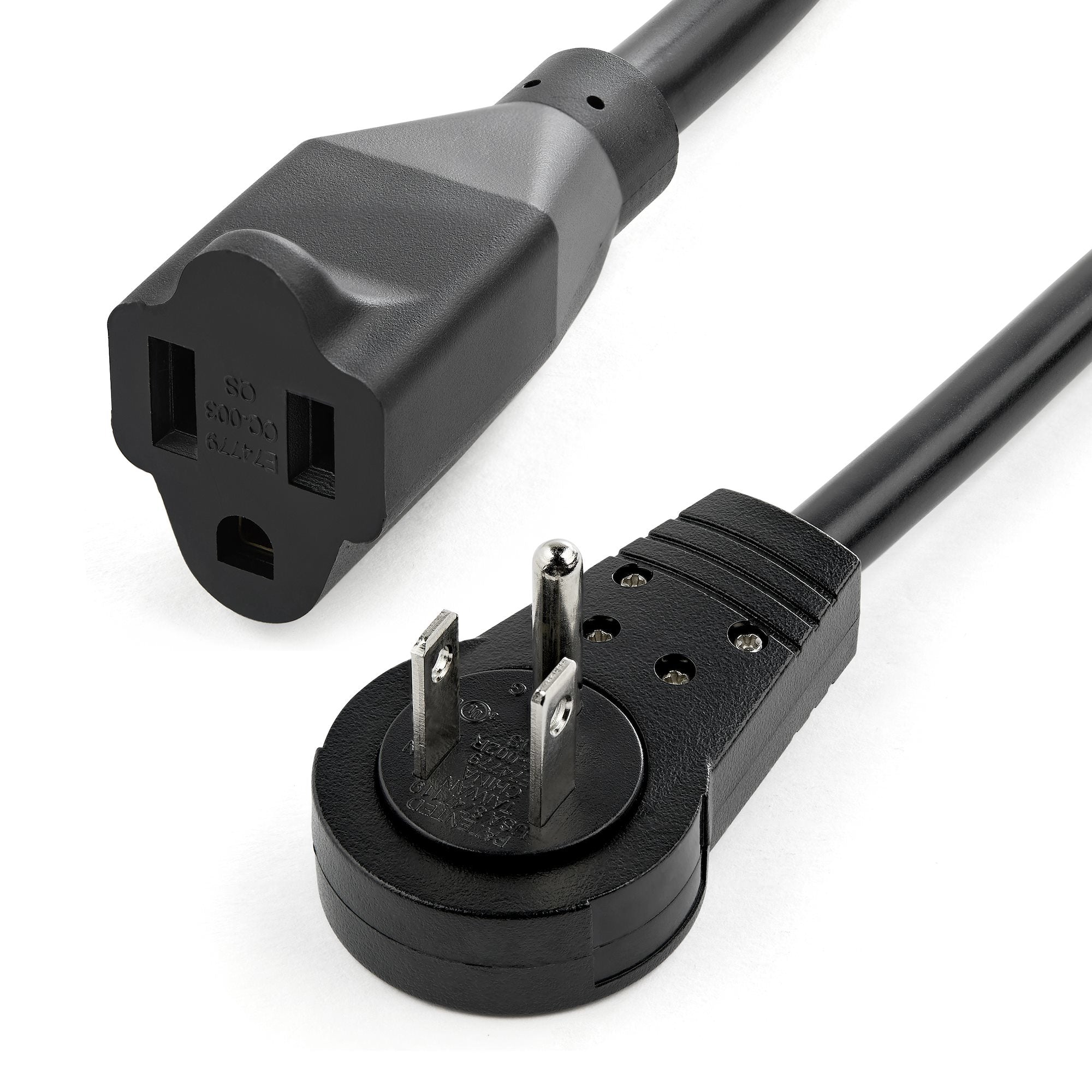 Startech.Com 10Ft (3M) Power Extension Cord - 360° Rotating Flat Plug Extension Cord - Nema 5-15P To Nema 5-15R, 16 Awg, 125V/15A - Black Short 3-Prong Power Extender Cable - Ul Certified