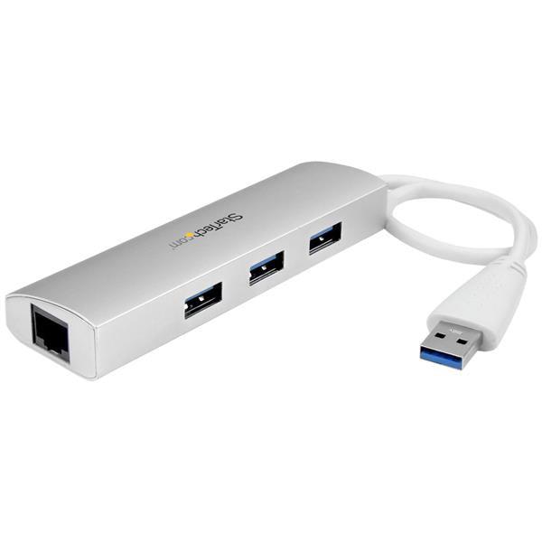 Startech.Com 3-Port Portable Usb 3.0 Hub Plus Gigabit Ethernet - Built-In Cable