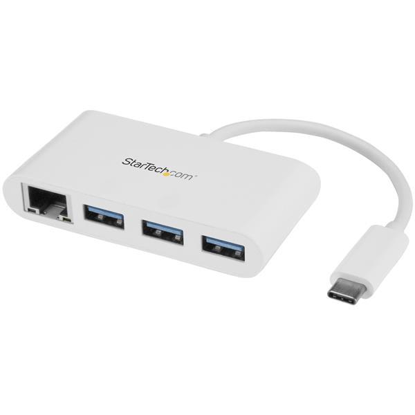 Startech.Com 3-Port Usb-C Hub With Gigabit Ethernet - Usb-C To 3X Usb-A - Usb 3.0 Hub - White