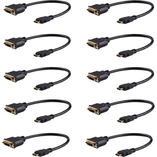 Startech.Com 8In (20Cm) Hdmi To Dvi Adapter, Dvi-D To Hdmi (1920X1200P), 10 Pack, Hdmi Male To Dvi-D Female Cable, Hdmi To Dvi Cord, Black