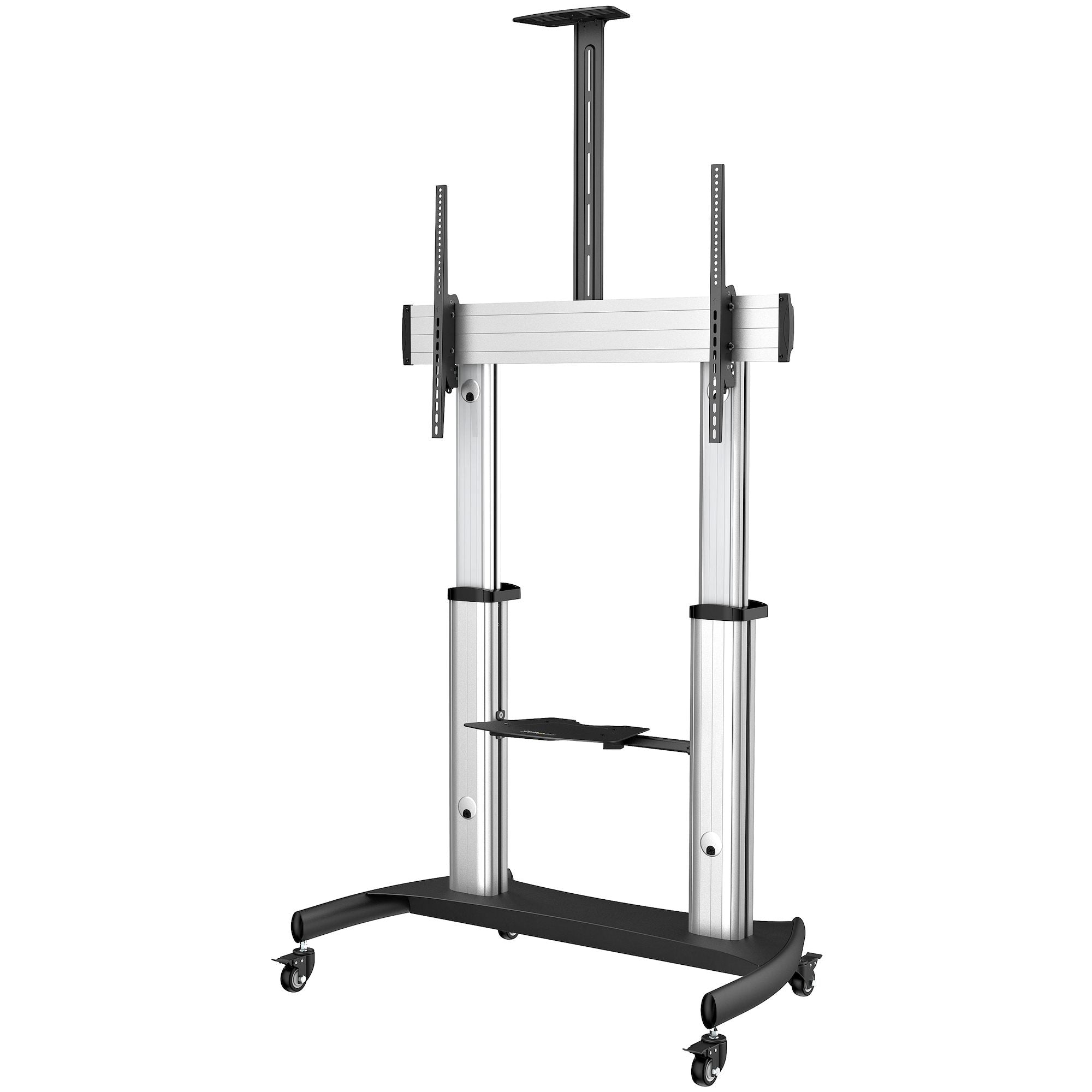 Startech.Com Mobile Tv Stand - Heavy Duty Tv Cart For 60-100" Display (100Kg/220Lb) - Height Adjustable Rolling Flat Screen Floor Standing On Wheels - Universal Television Mount W/Shelves