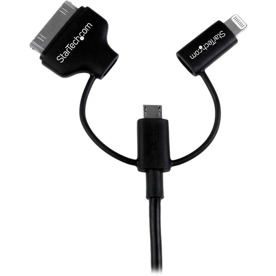 Startech.Com 1 M (3 Ft.) 3 In 1 Charging Cable - Multi Usb To Lightning Or 30-Pin Dock Or