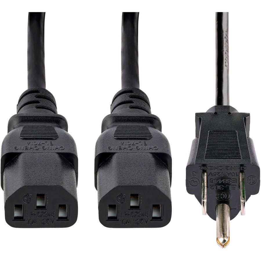 Startech.Com 10Ft (3M) Computer Power Cord, Nema 5-15P To 2X Iec 320 C13, 10A 125V, 18Awg, Black