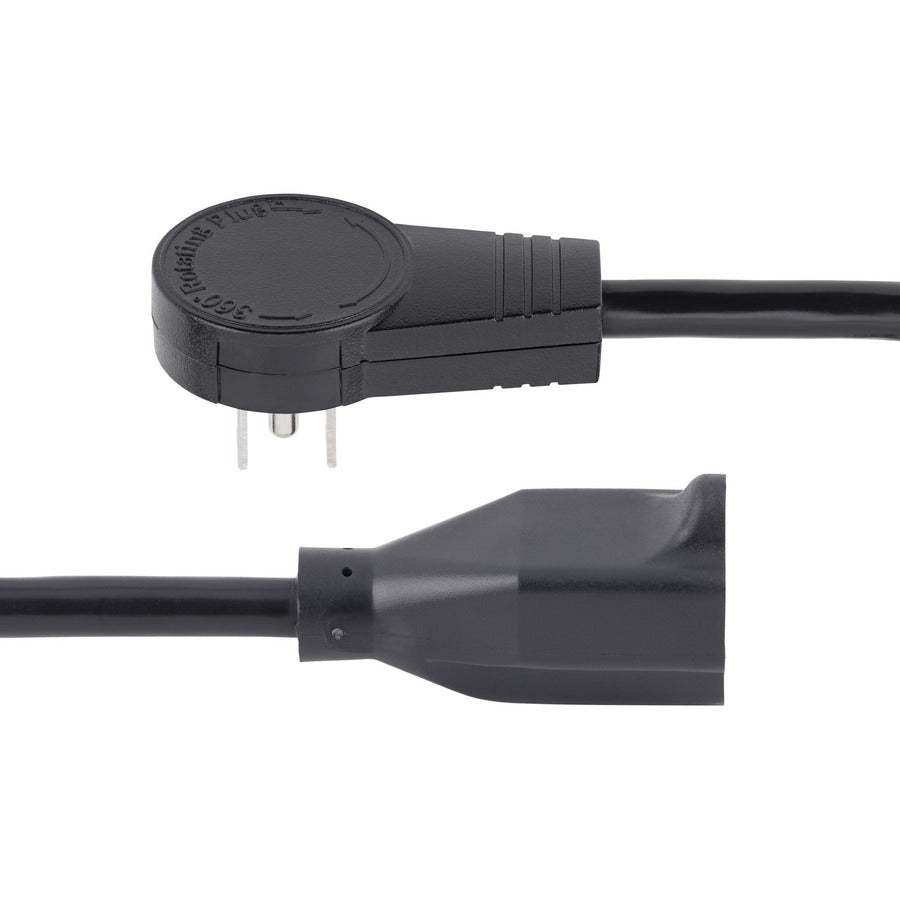 Startech.Com 10Ft (3M) Power Extension Cord - 360° Rotating Flat Plug Extension Cord - Nema 5-15P To Nema 5-15R, 16 Awg, 125V/15A - Black Short 3-Prong Power Extender Cable - Ul Certified