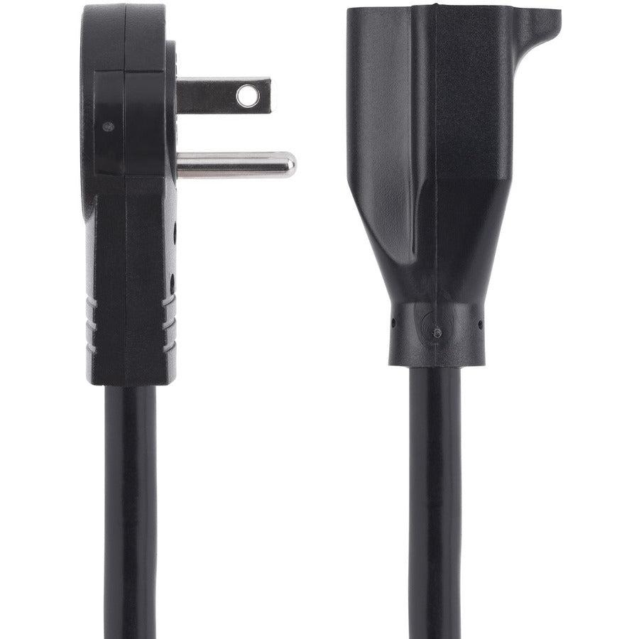 Startech.Com 10Ft (3M) Power Extension Cord - 360° Rotating Flat Plug Extension Cord - Nema 5-15P To Nema 5-15R, 16 Awg, 125V/15A - Black Short 3-Prong Power Extender Cable - Ul Certified