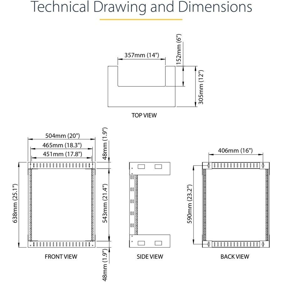 Startech.Com 12U 19" Wall Mount Network Rack - 12" Deep 2 Post Open Frame Server Room Rack For