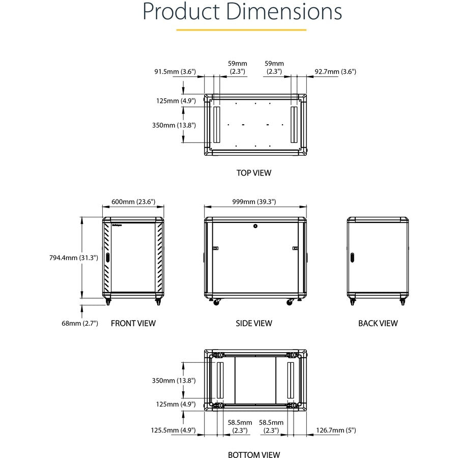 Startech.Com 15U 19" Server Rack Cabinet - 4 Post Adjustable Depth (6-32") Locking Knock Down