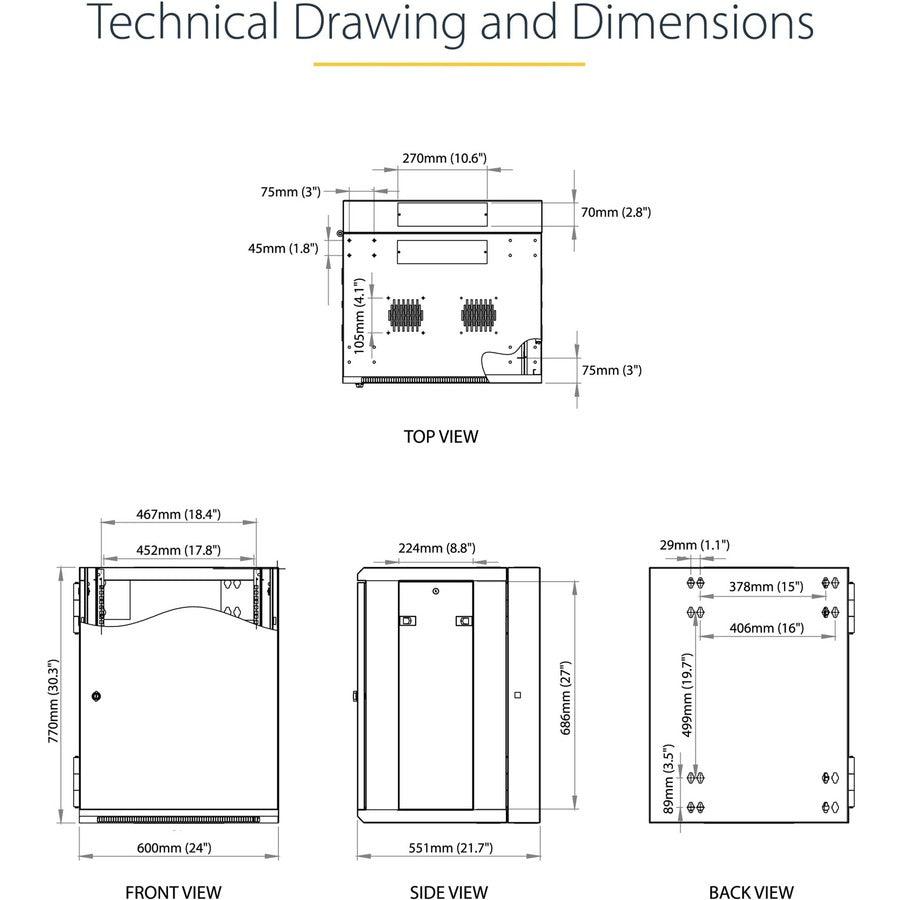 Startech.Com 15U 19" Wall Mount Network Cabinet - 16" Deep Hinged Locking It Network Switch Depth
