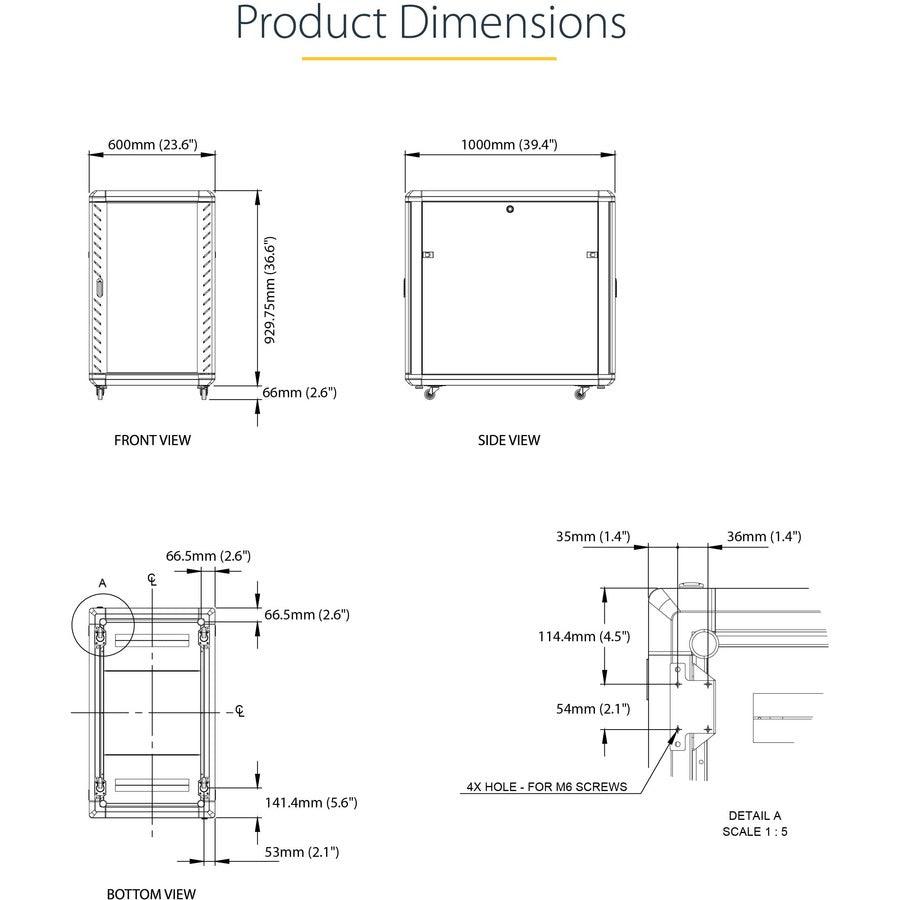 Startech.Com 18U 19" Server Rack Cabinet - 4 Post Adjustable Depth (6-32") Locking Knock Down