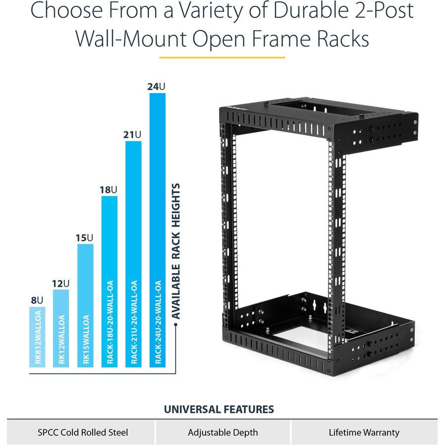 Startech.Com 18U 19" Wall Mount Network Rack - Adjustable Depth 12-20" 2 Post Open Frame Server Room Rack For Av/Data/ It Communication/Computer Equipment/Switch W/Cage Nuts & Screws