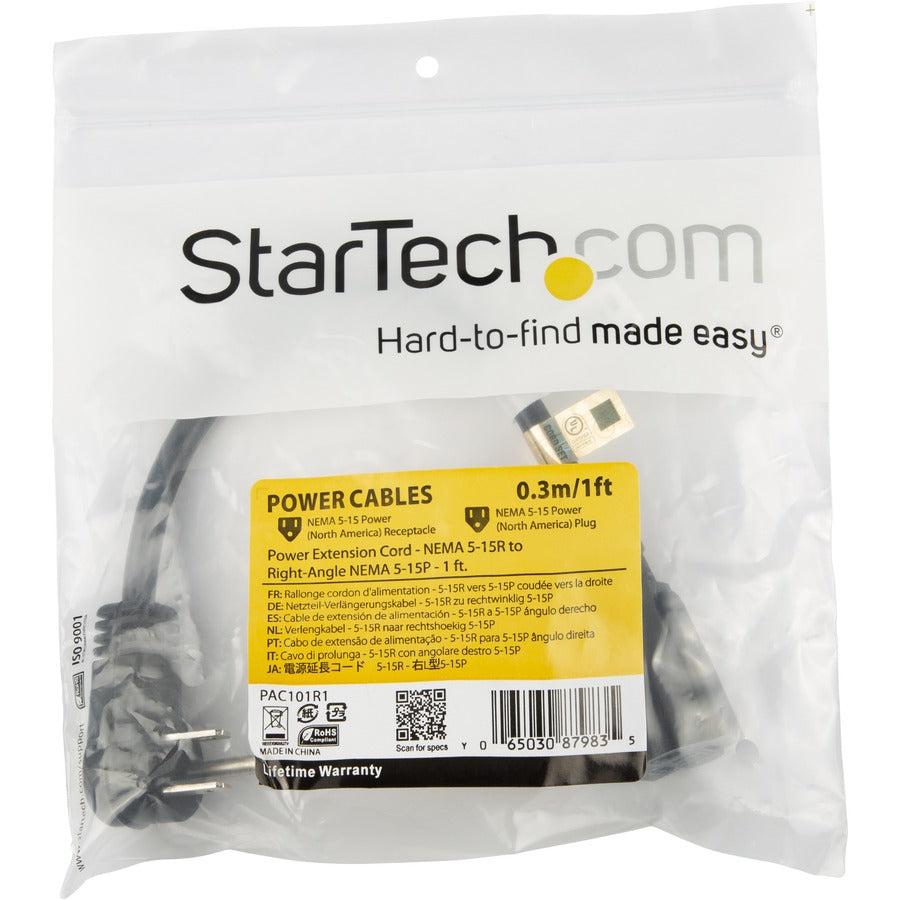 Startech.Com 1Ft (30Cm) Power Extension Cord, Right Angle Nema 5-15P To Nema 5-15R, 13A 125V, 16Awg,