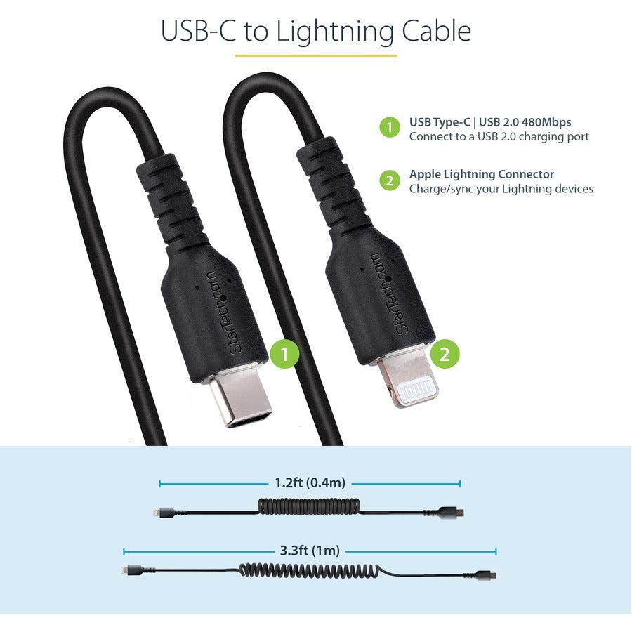 Startech.Com 1M (3Ft) Usb C To Lightning Cable, Mfi Certified, Coiled Iphone Charger Cable, Black,