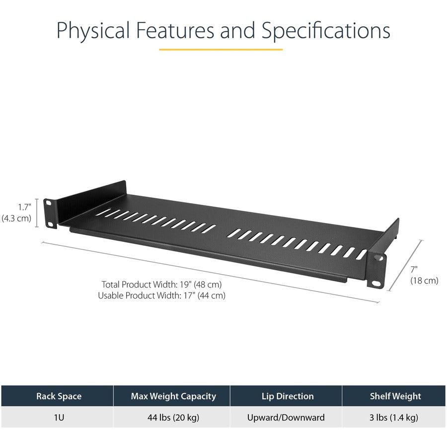 Startech.Com 1U Server Rack Shelf - Universal Vented Rack Mount Cantilever Tray For 19" Network Cabshelf1U7V