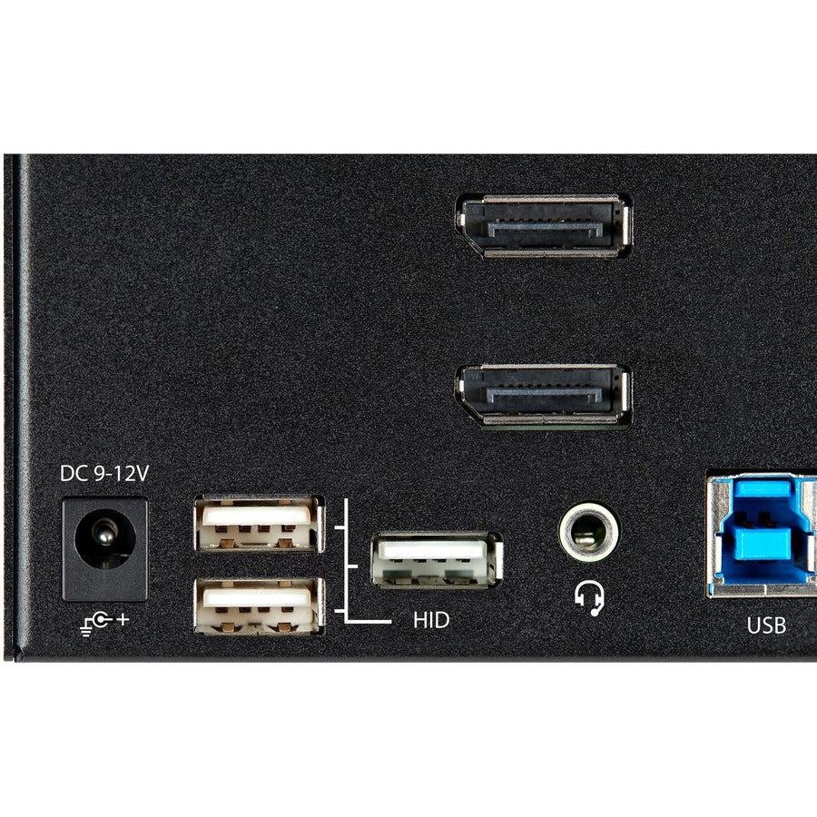 Startech.Com 2 Port Triple Monitor Displayport Kvm Switch - 4K 60Hz Uhd Hdr - Desktop Dp 1.2 Kvm With 2 Port Usb 3.0 Hub (5Gbps) & 4X Usb 2.0 Hid Ports, Audio - Hotkey Switching - Taa