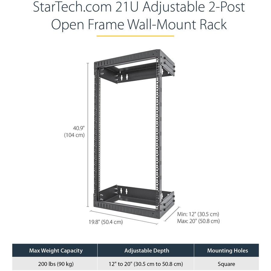 Startech.Com 21U 19" Wall Mount Network Rack - Adjustable Depth 12-20" 2 Post Open Frame Server Room Rack For Av/Data/ It Communication/Computer Equipment/Switch W/Cage Nuts & Screws