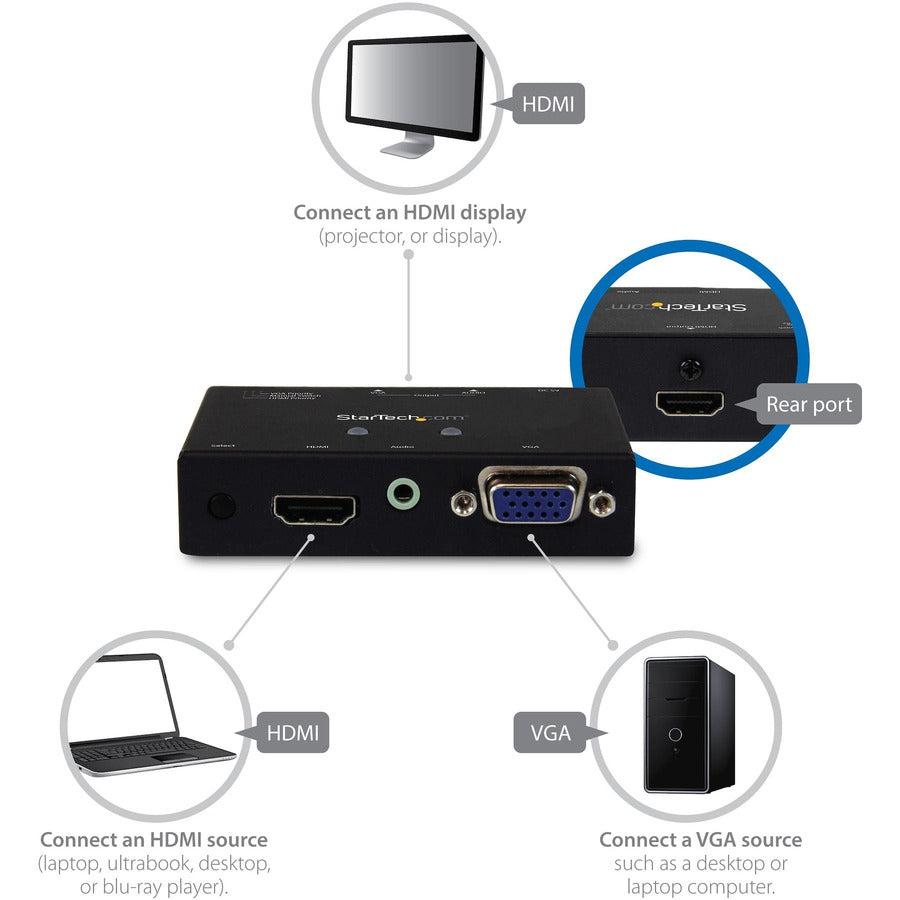 Startech.Com 2X1 Hdmi + Vga To Hdmi Converter Switch W/ Automatic And Priority Switching  1080P