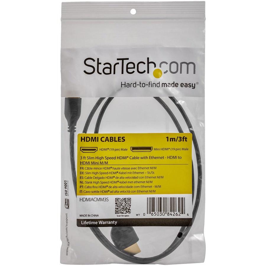 Startech.Com 3 Ft Slim High Speed Hdmi Cable With Ethernet - Hdmi To Hdmi Mini M/M