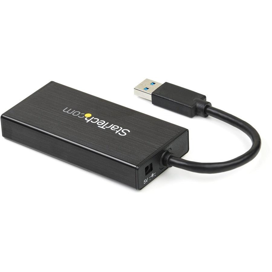 Startech.Com 3-Port Portable Usb 3.0 Hub Plus Gigabit Ethernet - Aluminum With Built-In Cable