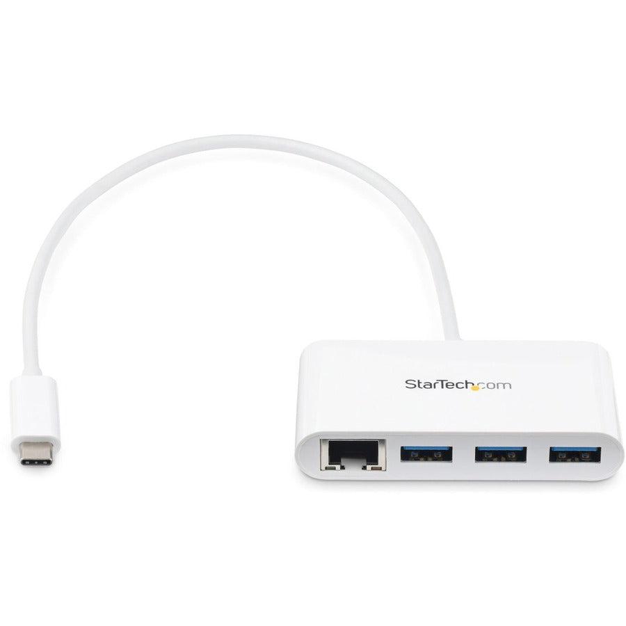 Startech.Com 3-Port Usb-C Hub With Gigabit Ethernet - Usb-C To 3X Usb-A - Usb 3.0 Hub - White