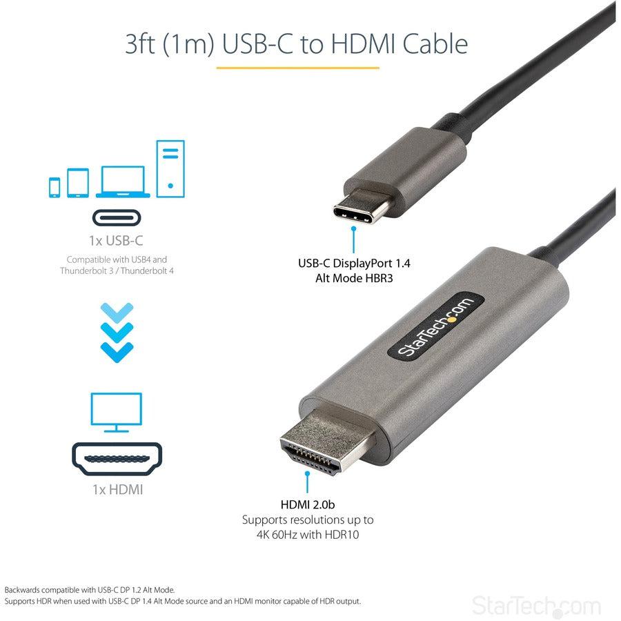Startech.Com 3Ft (1M) Usb C To Hdmi Cable 4K 60Hz W/ Hdr10 - Ultra Hd Usb Type-C To 4K Hdmi 2.0B