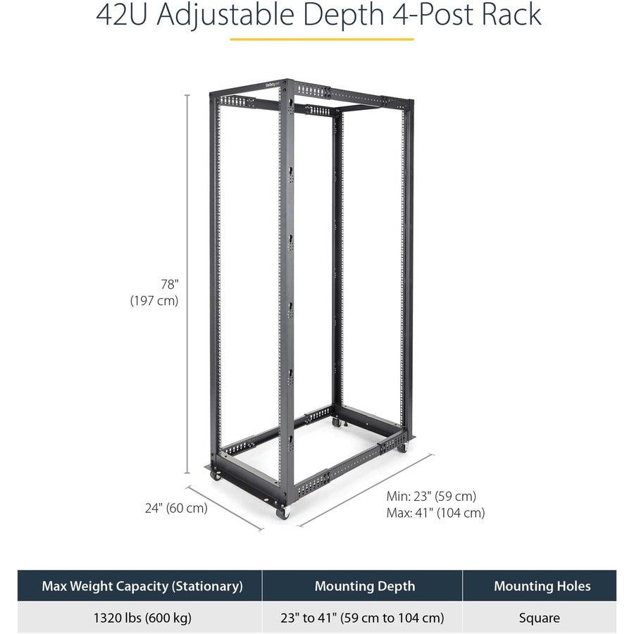 Startech.Com 42U 19" Open Frame Server Rack - 4 Post Adjustable Depth 23-41" Mobile - Free