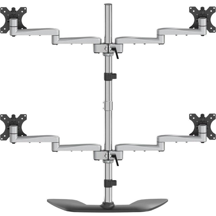 Startech.Com Desktop Quad Monitor Stand - Ergonomic Vesa 4 Monitor Arm (2X2) Up To 32" - Free Standing Articulating Universal Pole Mount - Height Adjustable/Tilt/Swivel/Rotate - Silver