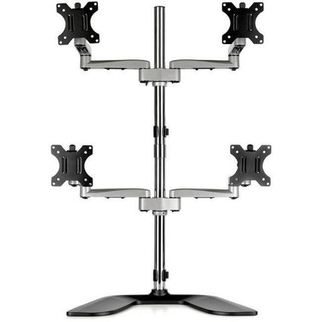 Startech.Com Desktop Quad Monitor Stand - Ergonomic Vesa 4 Monitor Arm (2X2) Up To 32" - Free Standing Articulating Universal Pole Mount - Height Adjustable/Tilt/Swivel/Rotate - Silver